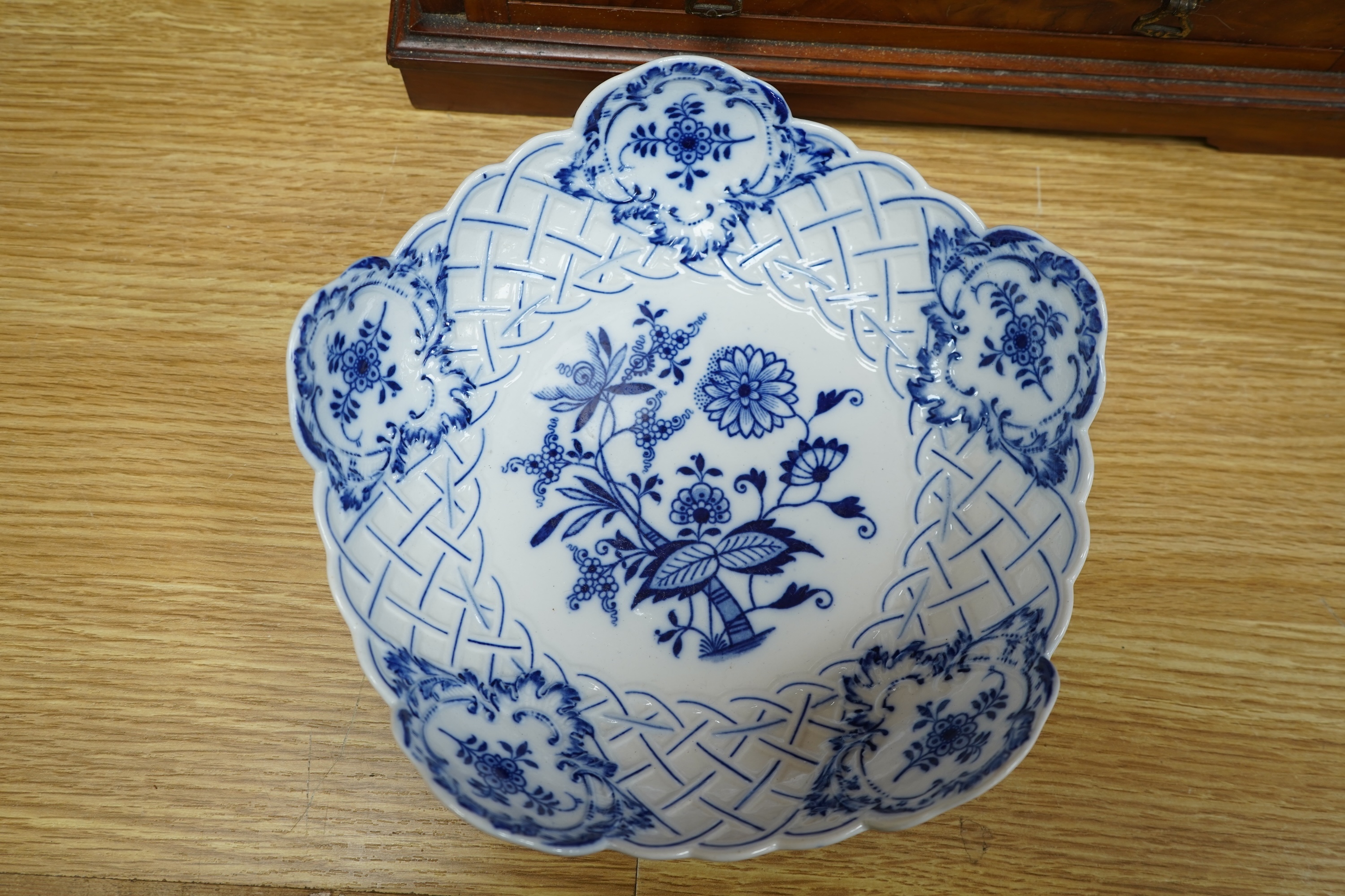 A collection of Meissen style blue and white china and various of nodding figures etc. largest item dish 21cm diameter
